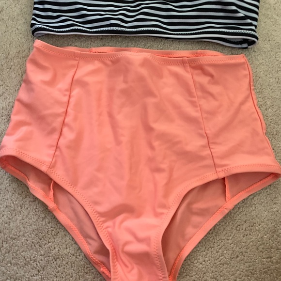 NWOT black/white/orange high waisted bathing suit - Picture 3 of 8